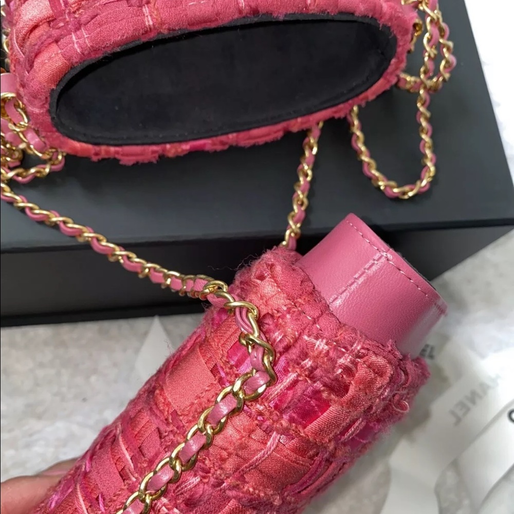 Auth Chanel tweed chain around phone holder purse pink cross body runway bag - Picture 10 of 12